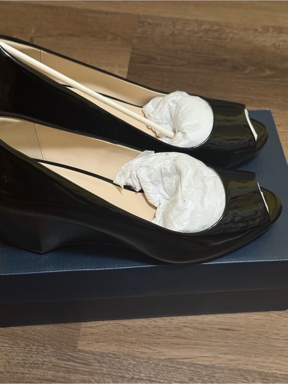 Cole Haan Black Patent Sadie OT Wedge Shoe Box